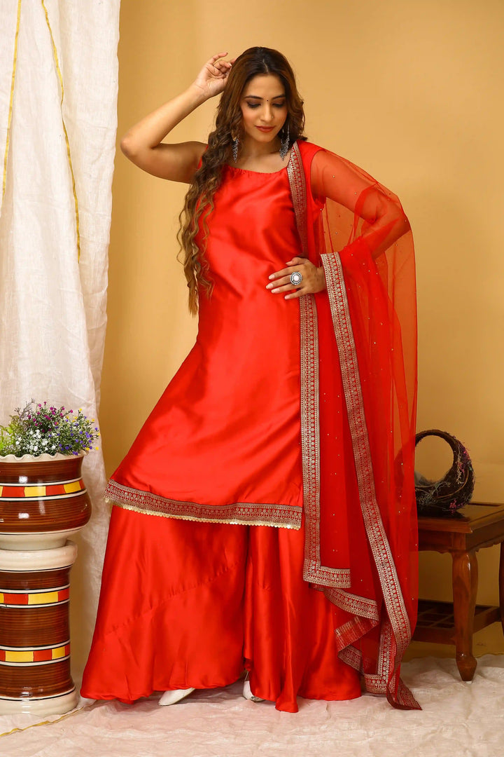 Designer Art Silk Suit Set | Elegant Lace Work with Net Dupatta