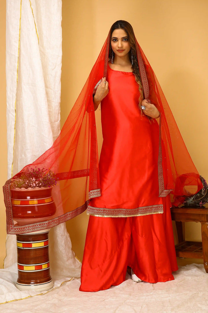 Designer Art Silk Suit Set | Elegant Lace Work with Net Dupatta