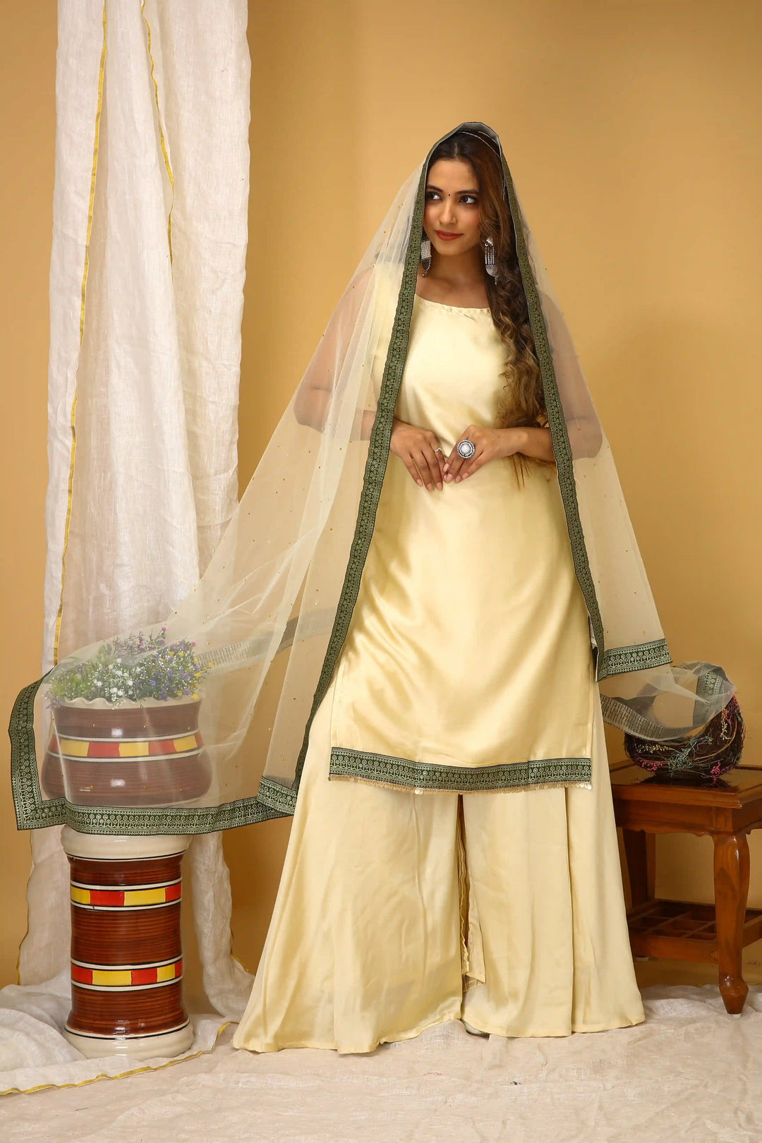 Designer Art Silk Suit Set | Elegant Lace Work with Net Dupatta