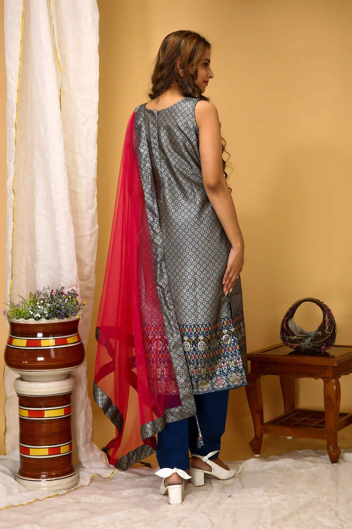 Attractive Readymade | Art Silk Suit with Designer Wevon Work