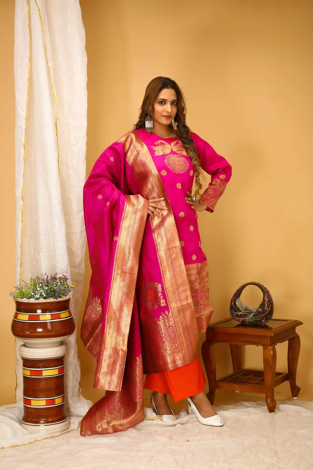 Stylish Art Silk Suit | Wevon Jari Designer Readymade Attire
