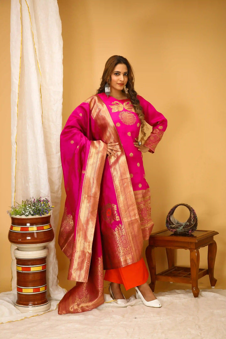 Stylish Art Silk Suit | Wevon Jari Designer Readymade Attire
