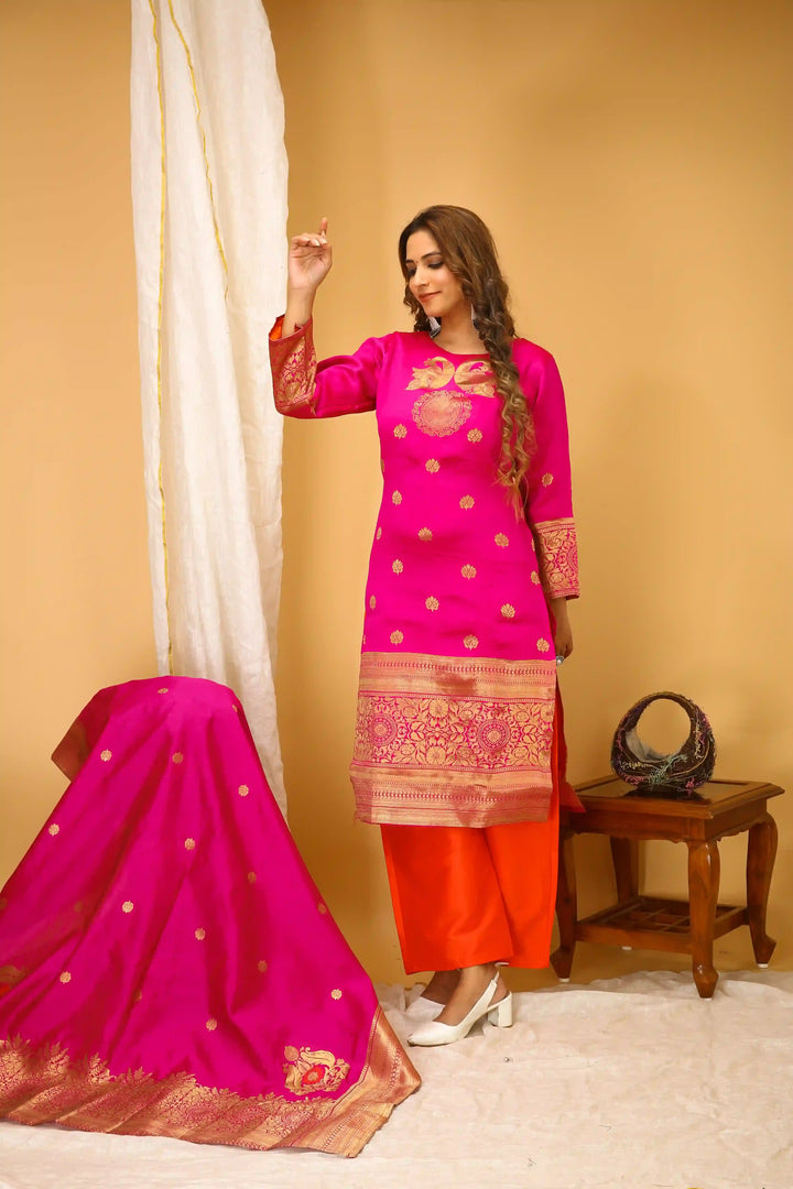 Stylish Art Silk Suit | Wevon Jari Designer Readymade Attire