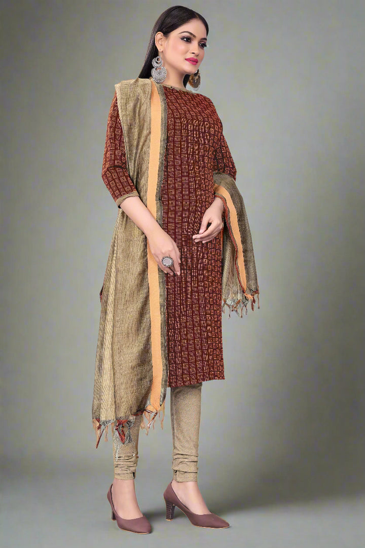 Cotton Wevon Designer Outfit Set | Comfortable Top, Bottom & Dupatta
