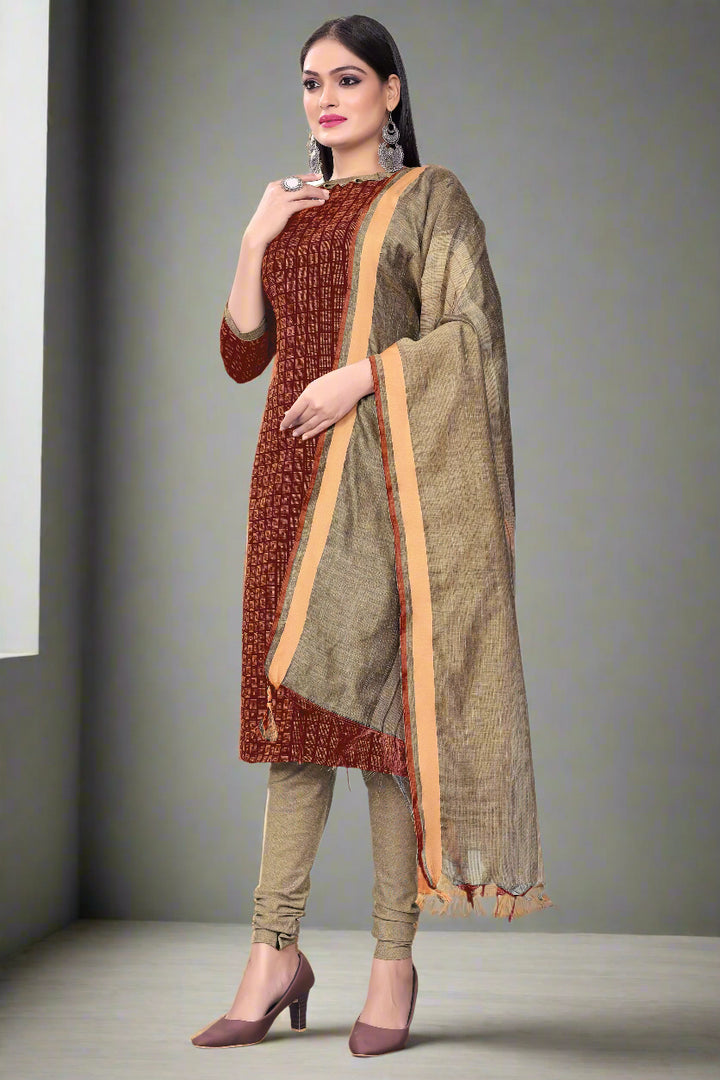 Cotton Wevon Designer Outfit Set | Comfortable Top, Bottom & Dupatta