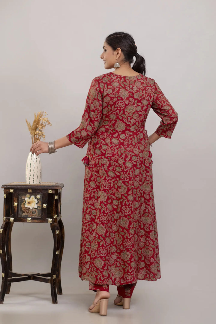 Stylish Maroon Rayon Cotton Suit | Embroidered Handwork with Dupatta