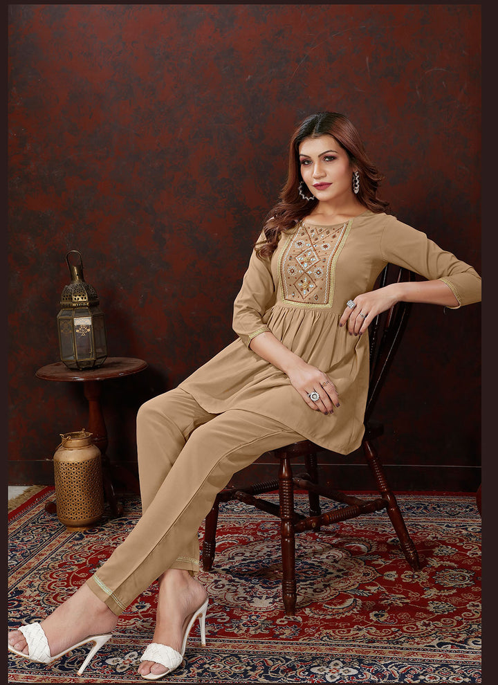 Designer Hand Work Co-Ord Set | Maaza Cotton Kurti for Women Party Wear