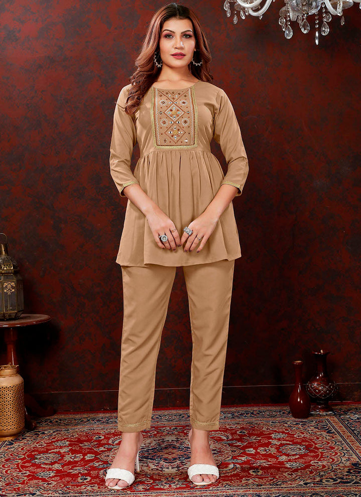 Designer Hand Work Co-Ord Set | Maaza Cotton Kurti for Women Party Wear