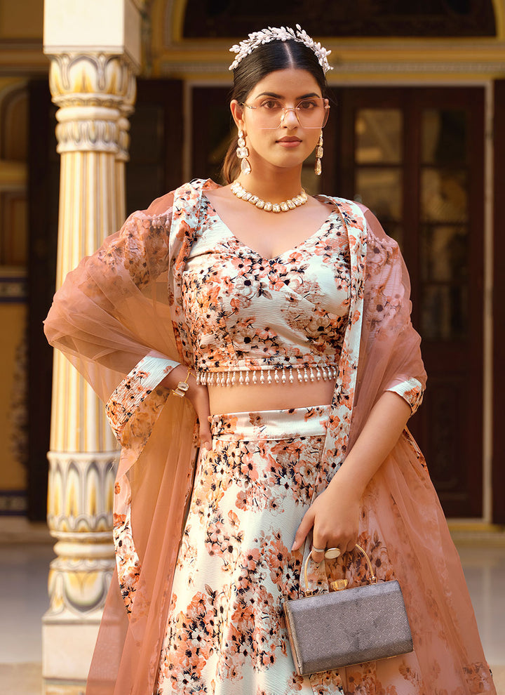 Elegant Off White Lehenga Choli | Crushed Silk & Net Dupatta for Party Wear