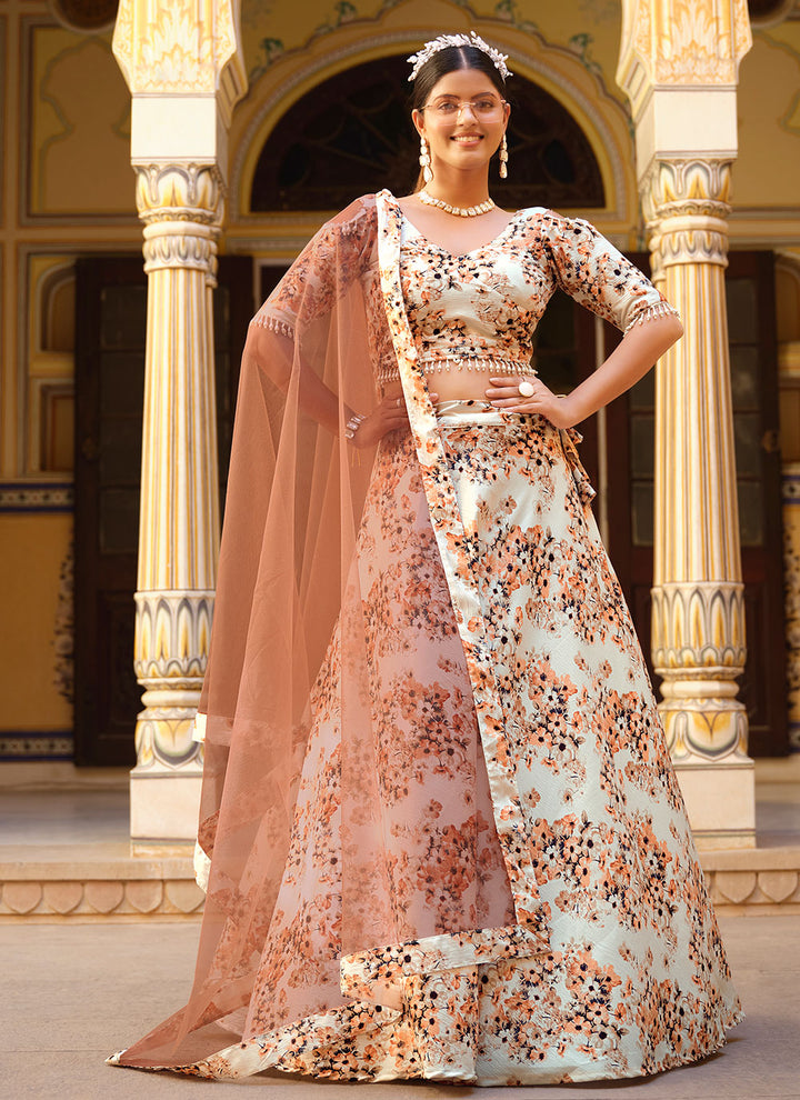 Elegant Off White Lehenga Choli | Crushed Silk & Net Dupatta for Party Wear
