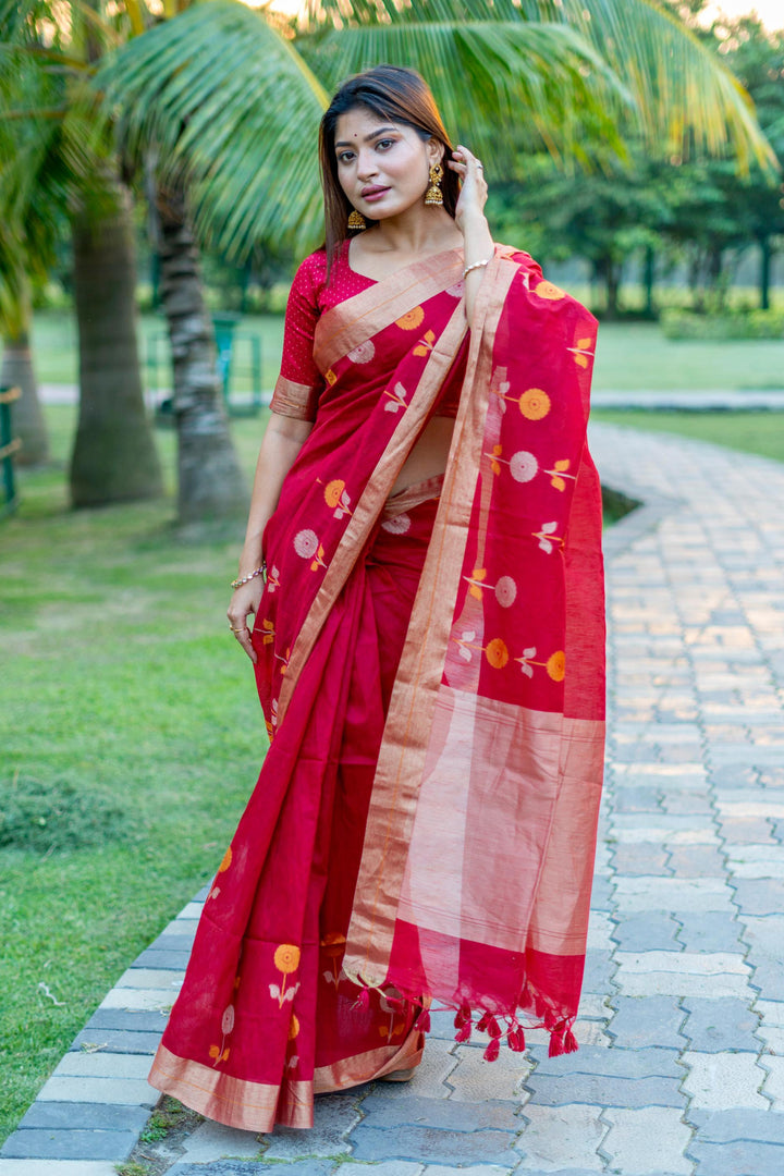 Linen Saree with Jari Weaving | Designer Jamdani for Special Events