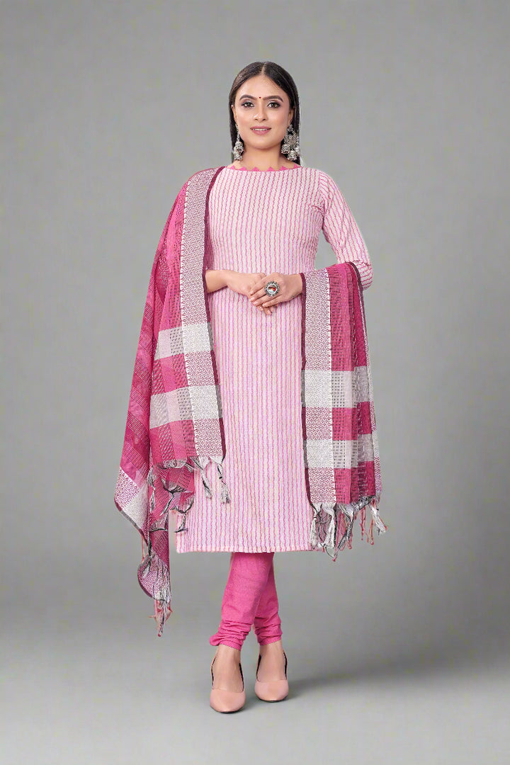 Cotton Wevon Designer Top | Stylish Cotton Bottom & Dupatta Set