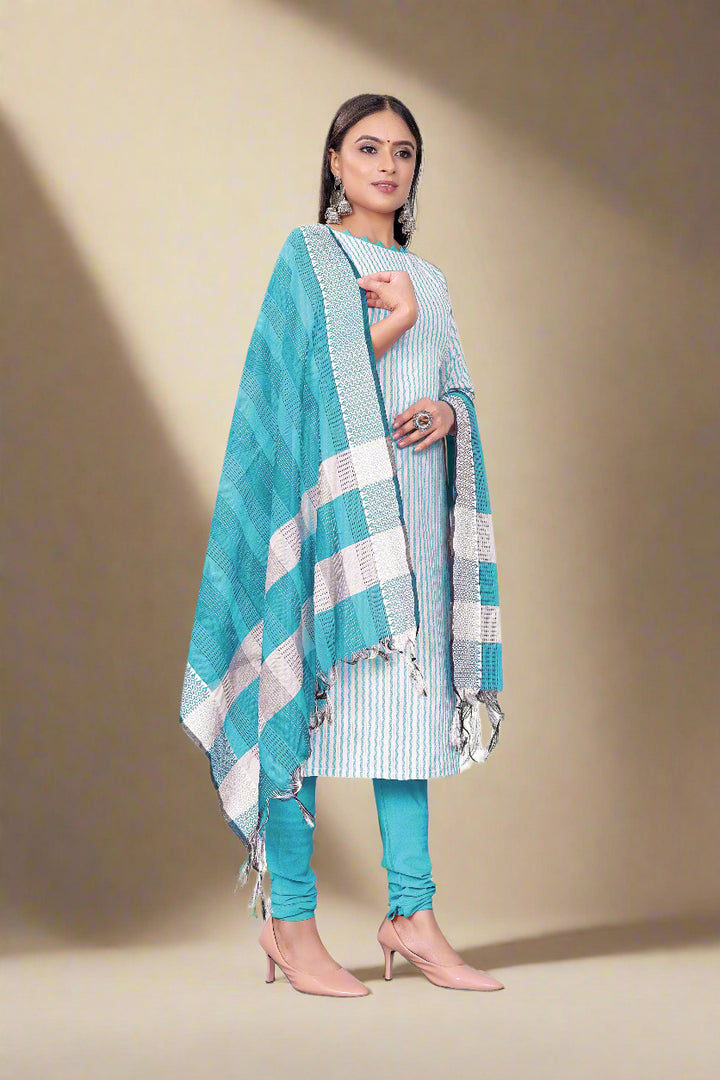Cotton Wevon Designer Top | Stylish Cotton Bottom & Dupatta Set