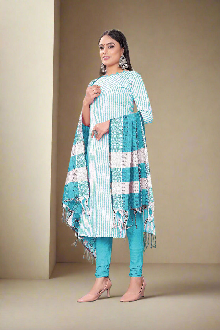 Cotton Wevon Designer Top | Stylish Cotton Bottom & Dupatta Set
