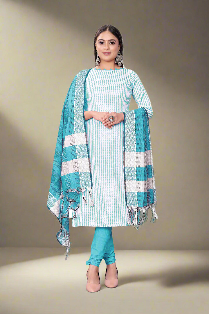 Cotton Wevon Designer Top | Stylish Cotton Bottom & Dupatta Set