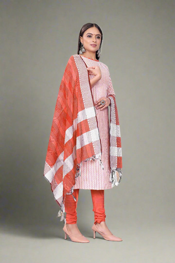 Cotton Wevon Designer Top | Stylish Cotton Bottom & Dupatta Set