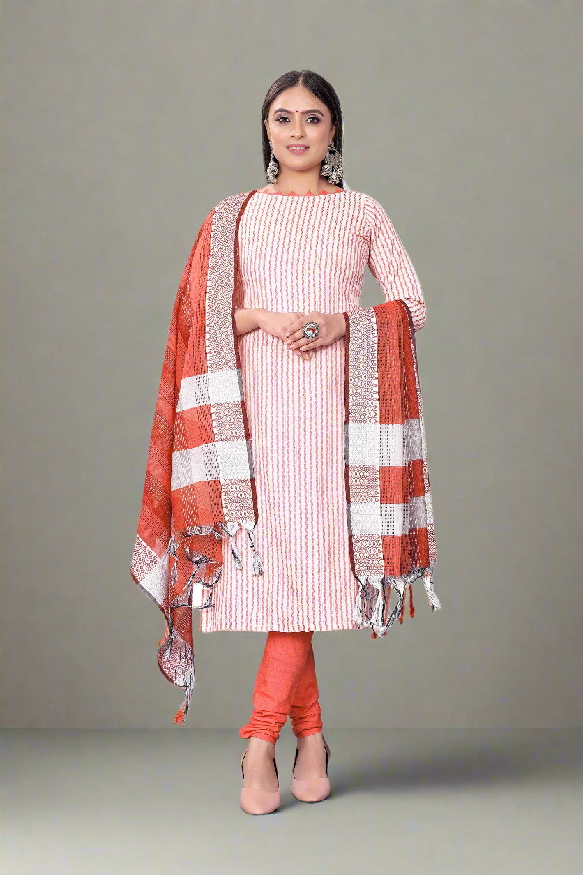 Cotton Wevon Designer Top | Stylish Cotton Bottom & Dupatta Set