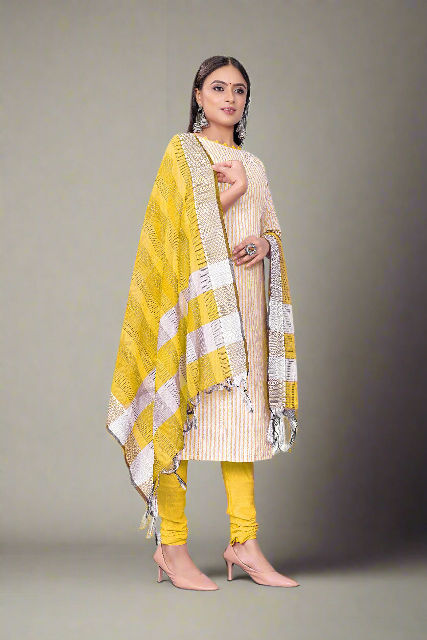 Cotton Wevon Designer Top | Stylish Cotton Bottom & Dupatta Set