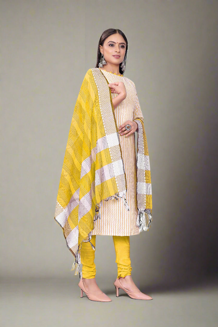 Cotton Wevon Designer Top | Stylish Cotton Bottom & Dupatta Set