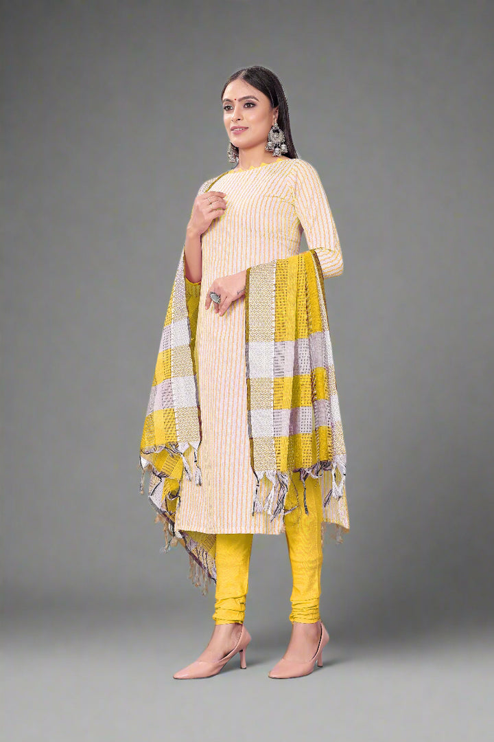 Cotton Wevon Designer Top | Stylish Cotton Bottom & Dupatta Set