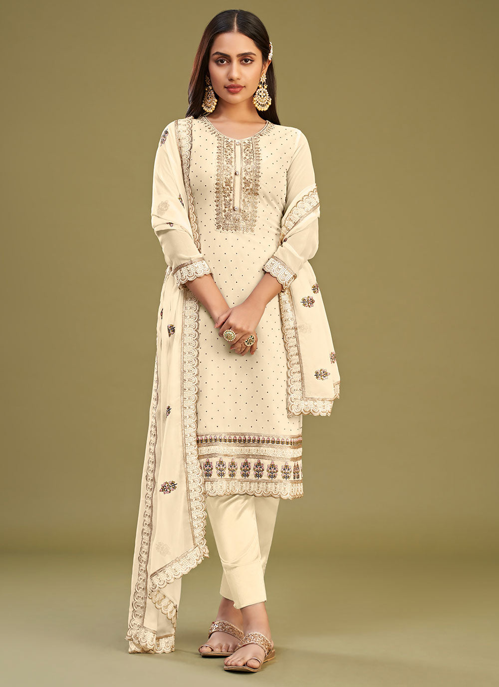 Elegant Georgette Kurti Set | Three-Quarter Sleeves & Classic Fit
