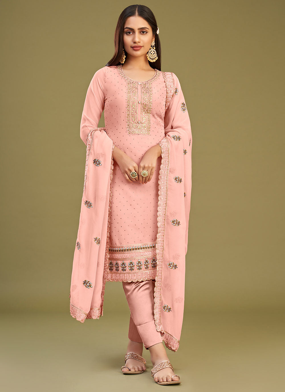 Elegant Georgette Kurti Set | Three-Quarter Sleeves & Classic Fit