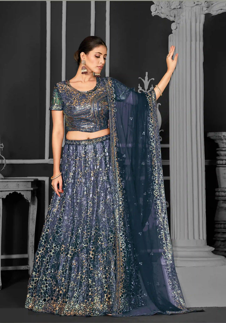 Elegant Net Lehenga Choli | Cord Floral Sequence Embroidery & Applique Work