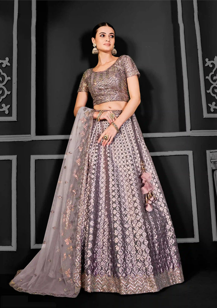 Net Lehenga Choli for Weddings | Cord Floral Embroidery & Applique Work