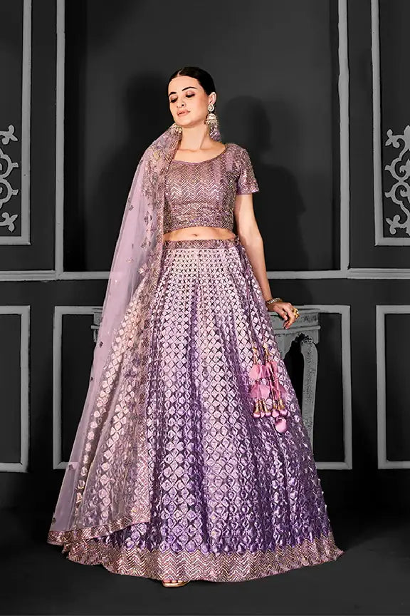 Net Lehenga Choli for Weddings | Cord Floral Embroidery & Applique Work