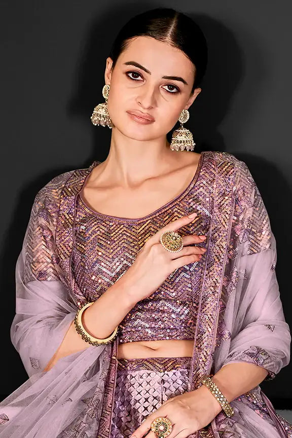Net Lehenga Choli for Weddings | Cord Floral Embroidery & Applique Work