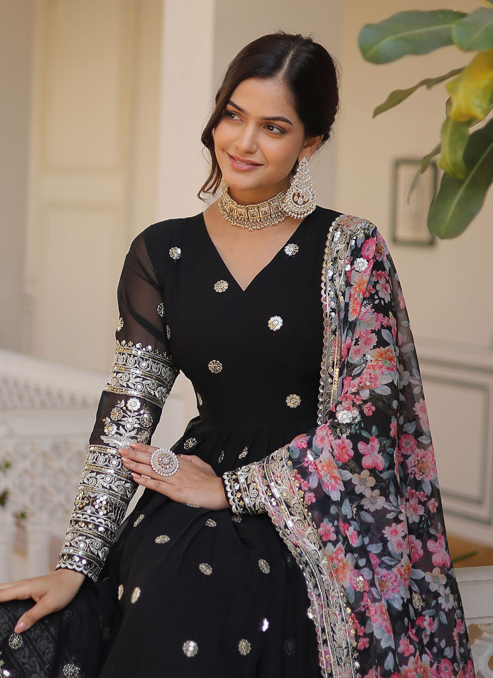 Designer Anarkali Gown | Printed Dupatta | Wedding Guest Ready