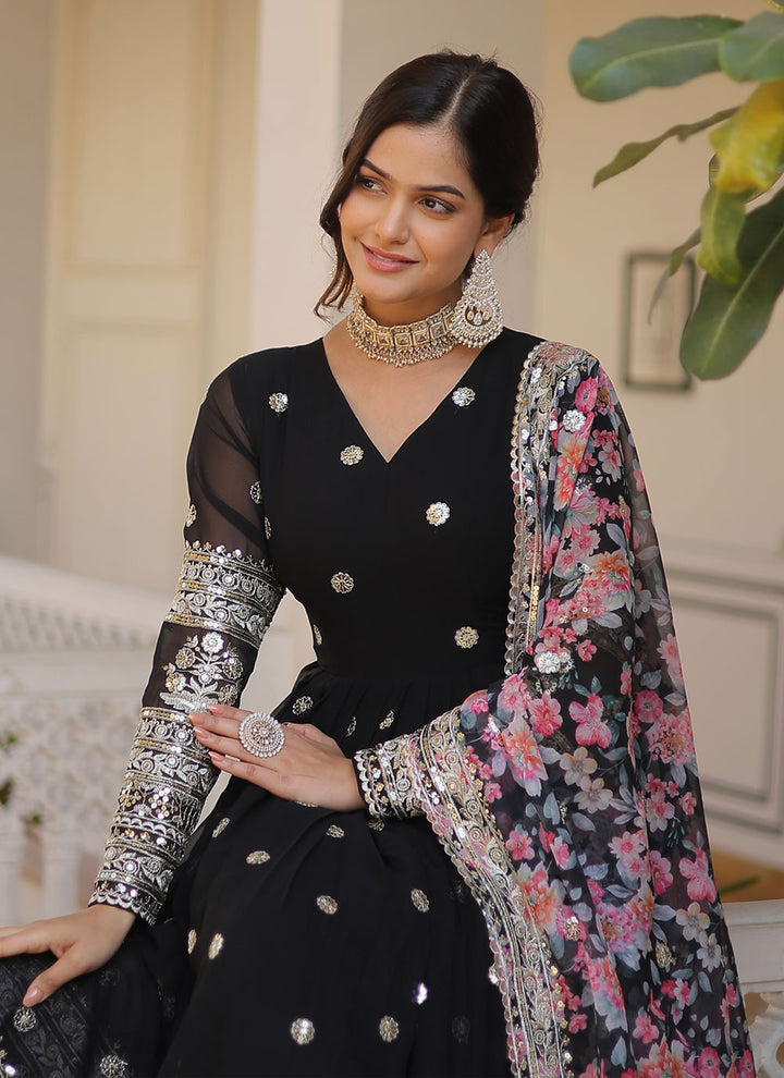 Designer Anarkali Gown | Printed Dupatta | Wedding Guest Ready