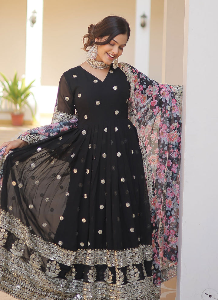 Designer Anarkali Gown | Printed Dupatta | Wedding Guest Ready