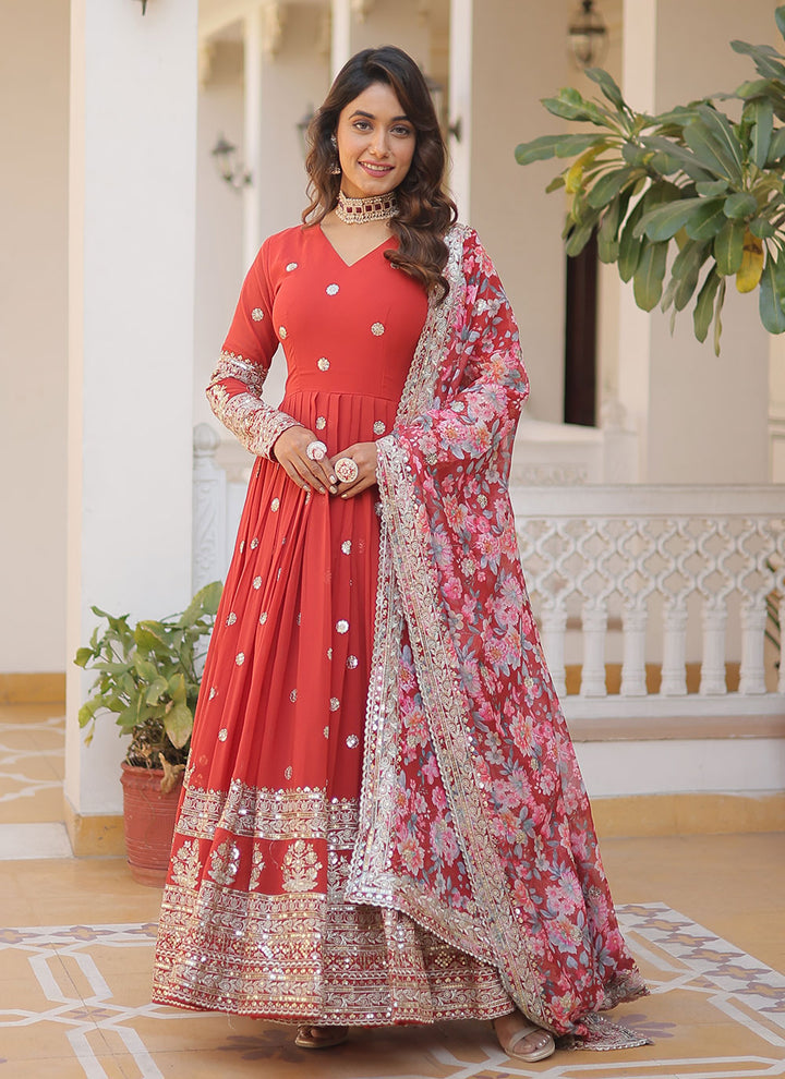 Designer Anarkali Gown | Printed Dupatta | Wedding Guest Ready