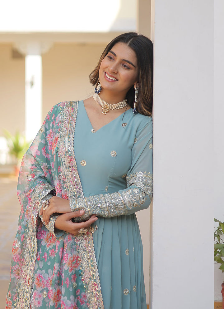 Designer Anarkali Gown | Printed Dupatta | Wedding Guest Ready