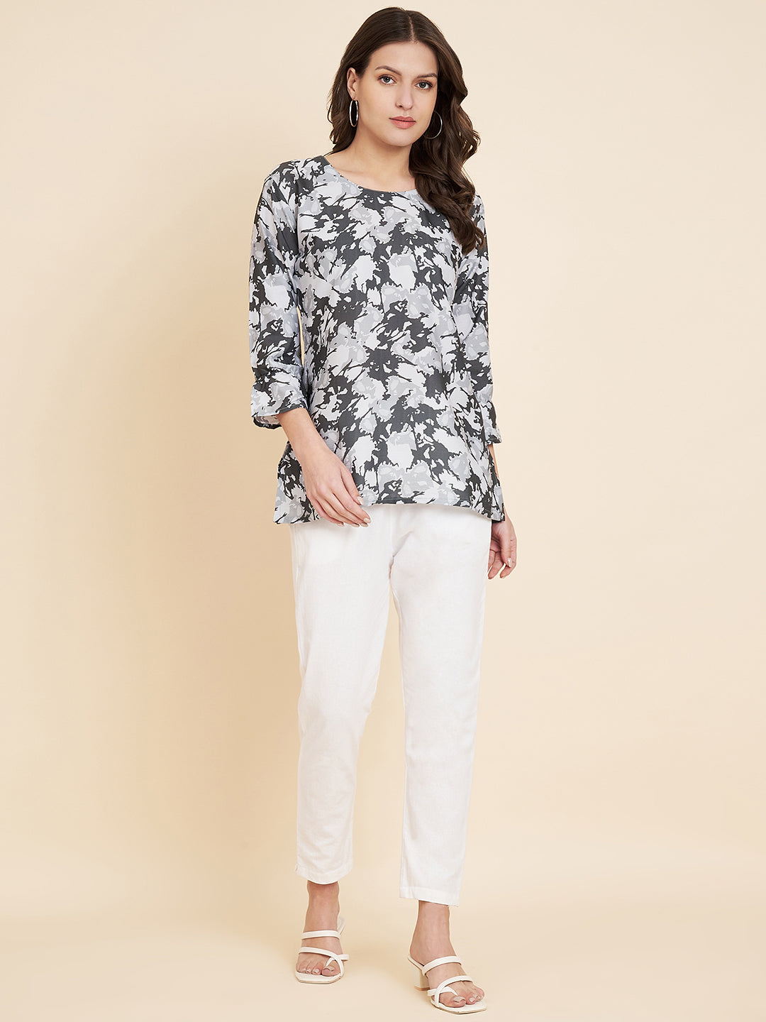 Grey Short Kurti Set | Designer Printed Indian Ethnic Wear for Women