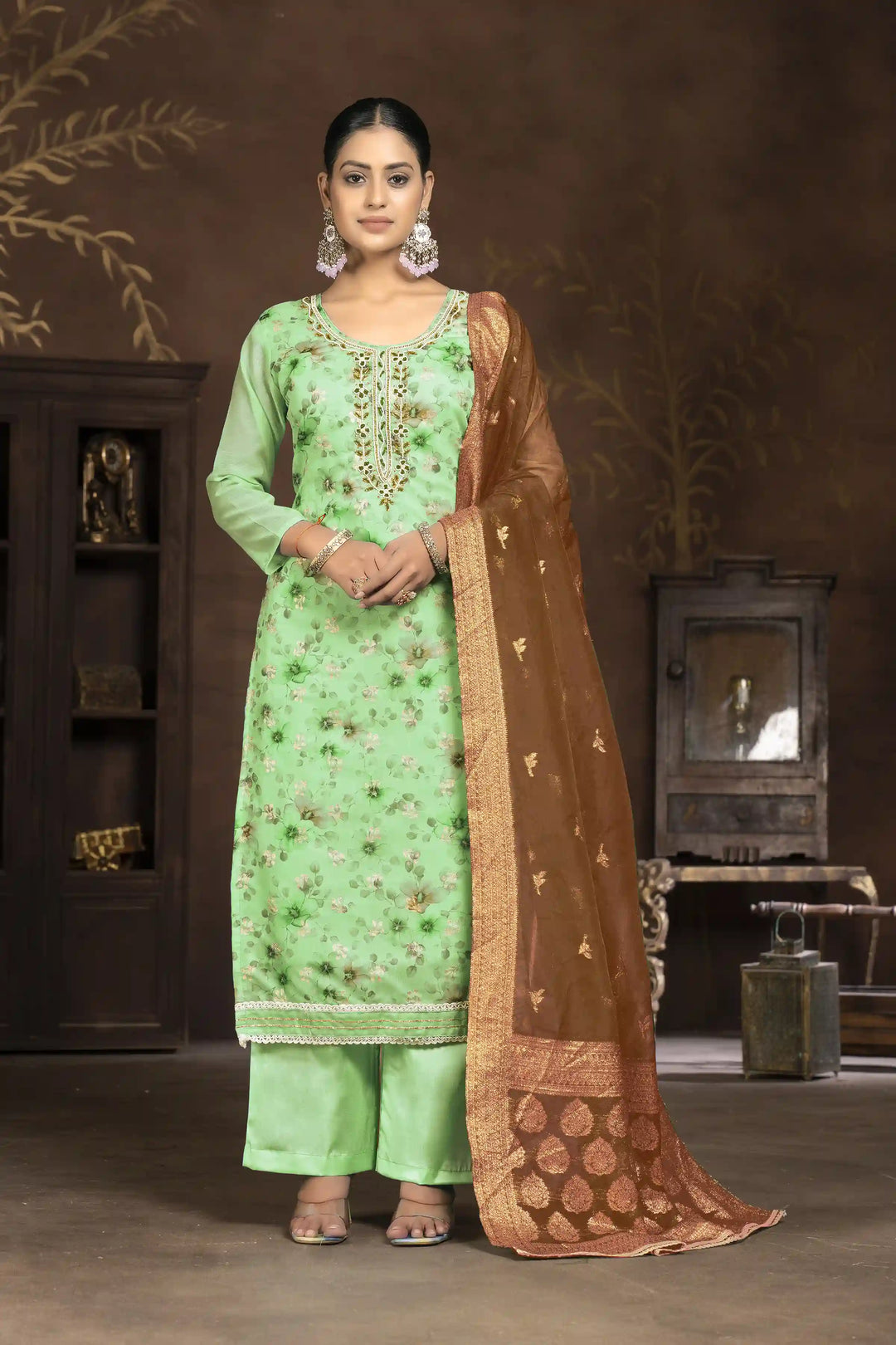 Elegant Art Silk Kurti Set | Designer Handwork & Printed Details