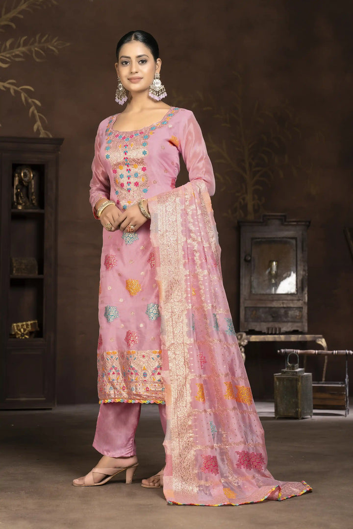 Ethnic Kurti Set for Women | Organza & Santoon with Handwork