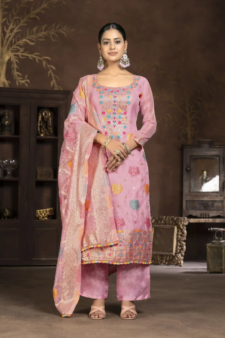 Ethnic Kurti Set for Women | Organza & Santoon with Handwork