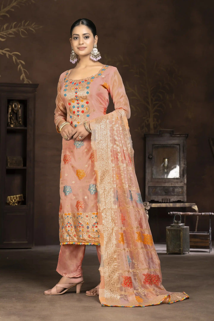 Ethnic Kurti Set for Women | Organza & Santoon with Handwork