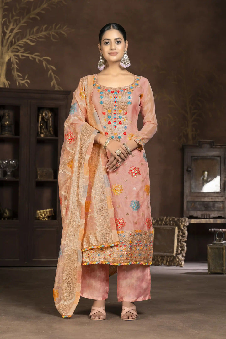 Ethnic Kurti Set for Women | Organza & Santoon with Handwork