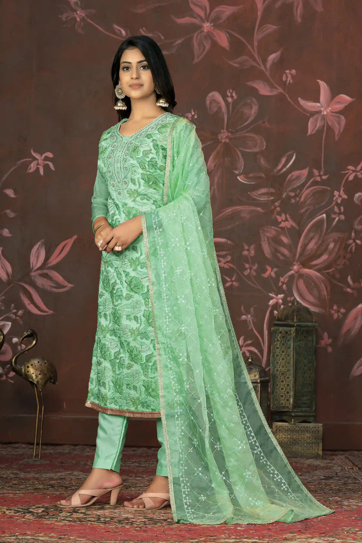 Ethnic Kurti Set for Women | Organza & Santoon with Handwork