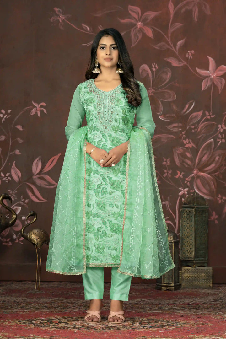 Ethnic Kurti Set for Women | Organza & Santoon with Handwork