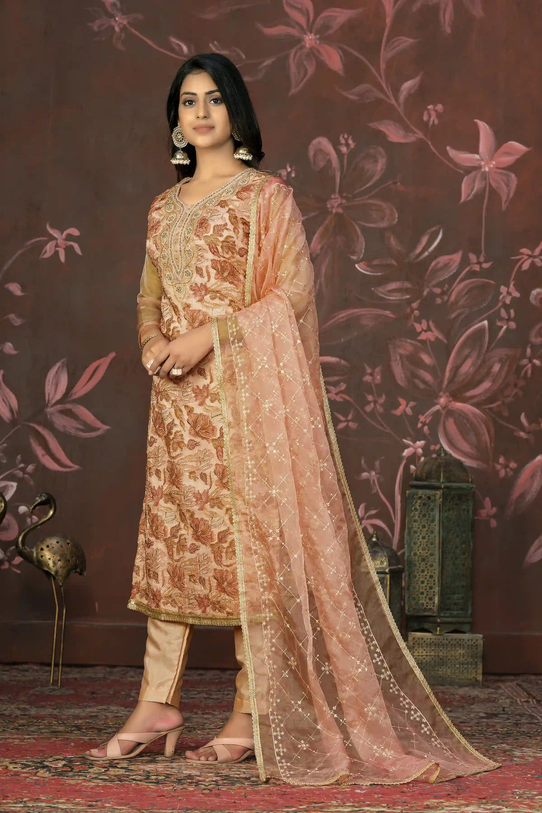 Ethnic Kurti Set for Women | Organza & Santoon with Handwork