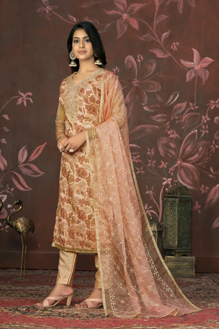 Ethnic Kurti Set for Women | Organza & Santoon with Handwork