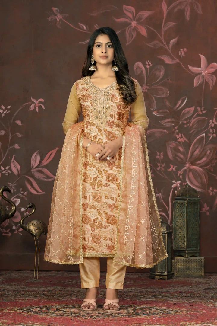 Ethnic Kurti Set for Women | Organza & Santoon with Handwork
