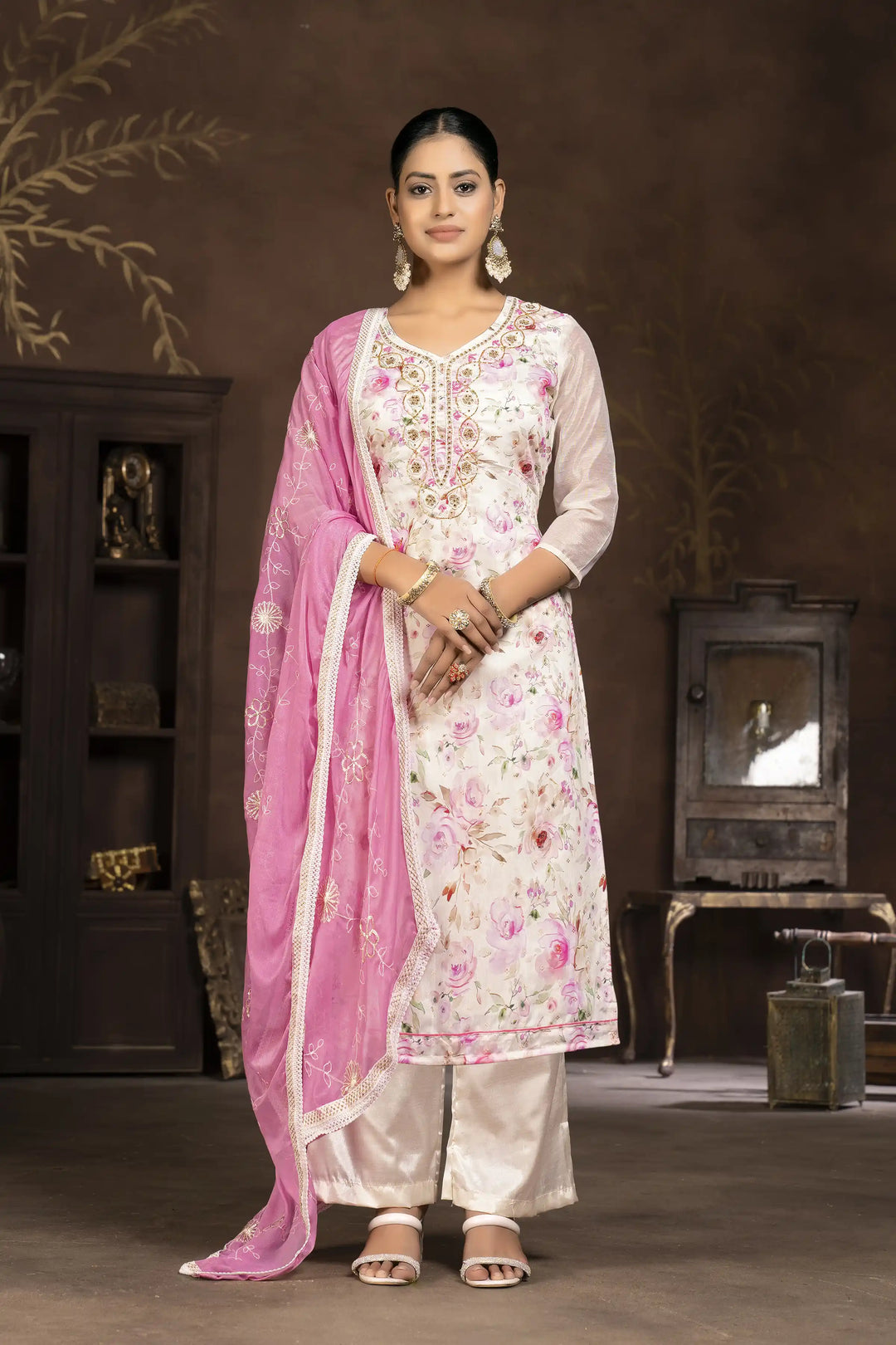 Stylish Modal Butti Kurti Set | Embroidered Design & Santoon Bottoms