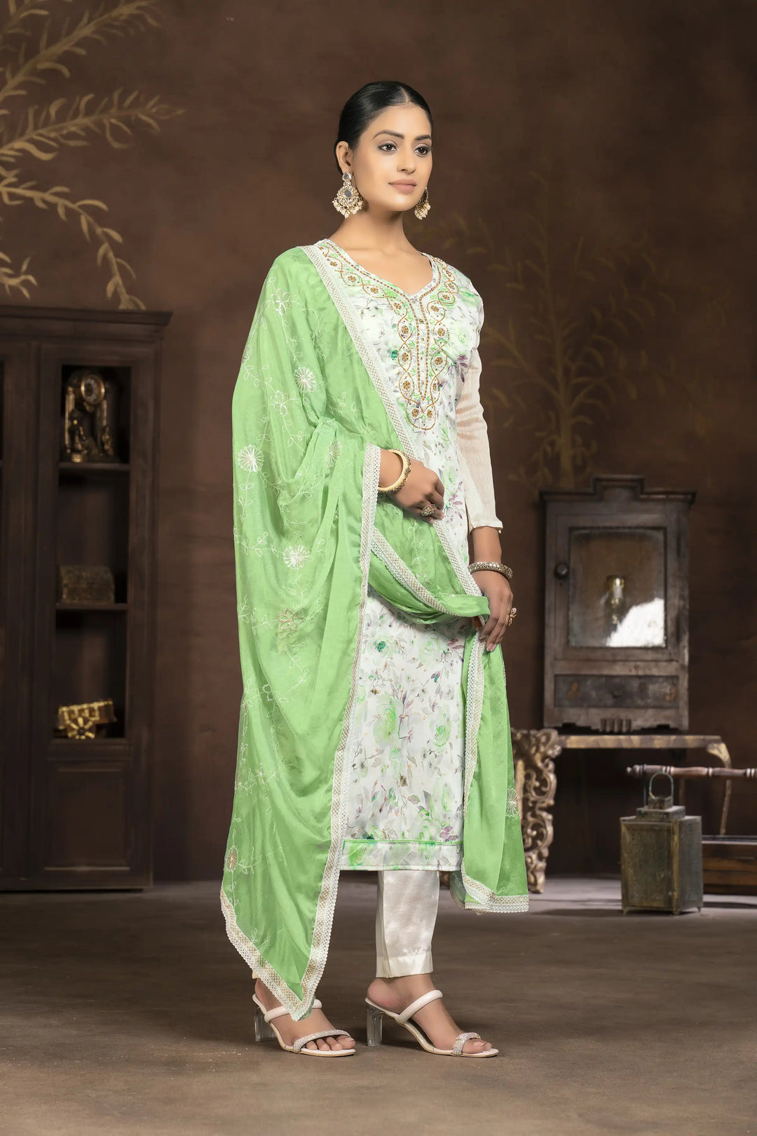 Stylish Modal Butti Kurti Set | Embroidered Design & Santoon Bottoms