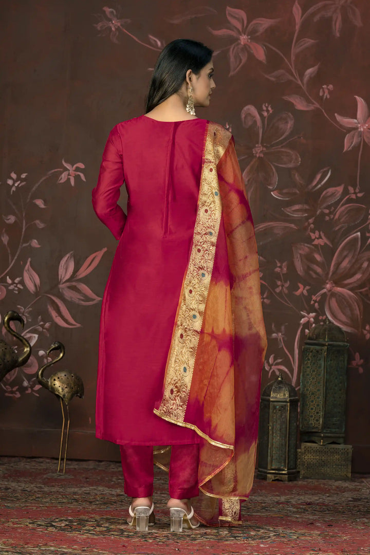 Elegant Kurti Set | Wevon Butti & Handwork with Organza Dupatta