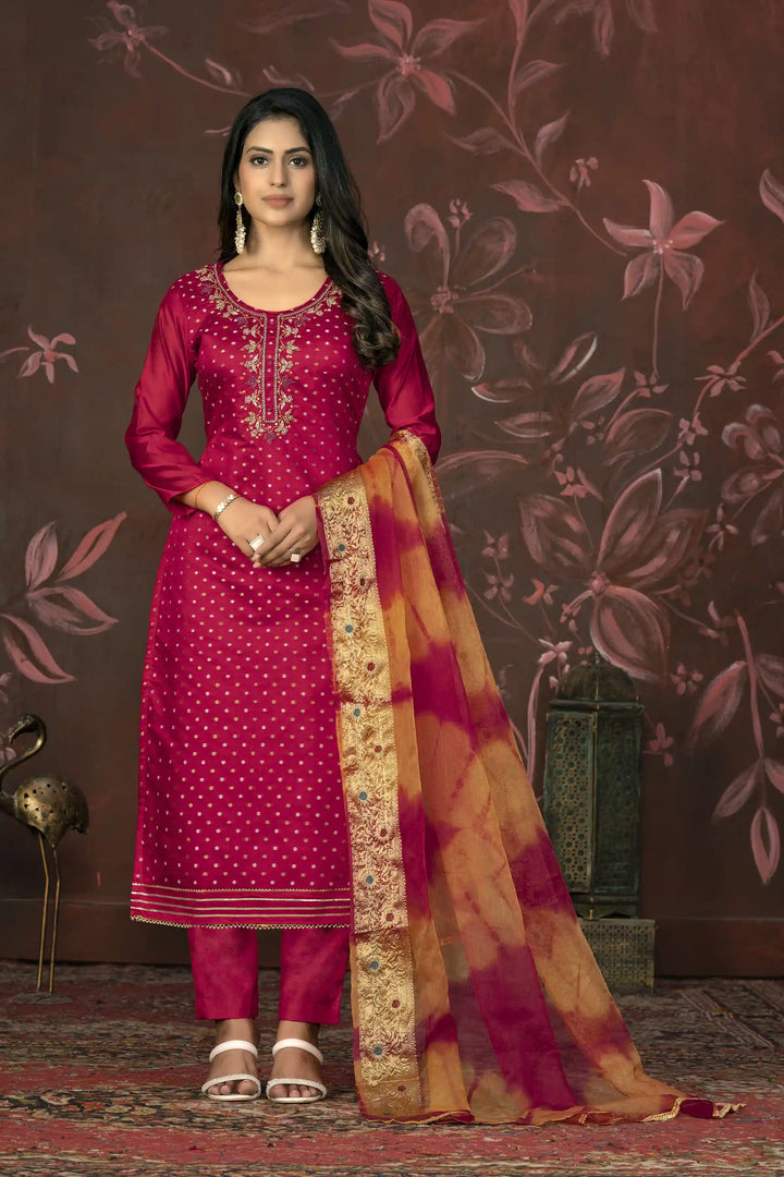 Elegant Kurti Set | Wevon Butti & Handwork with Organza Dupatta